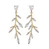 Korean Version Of Personality Creative Willow Leaf Earrings Female Small Fresh Temperament Luxury Micro -Inlaid Zircon Earrings .