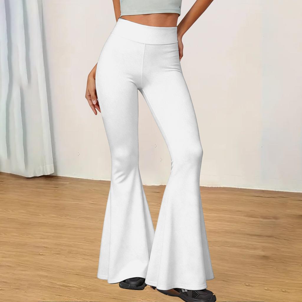 Pantaloni a zampa vita alta da donna, vestibilità slim, elasticizzati, per yoga, casual, a gamba larga, a campana, per l'uso quotidiano