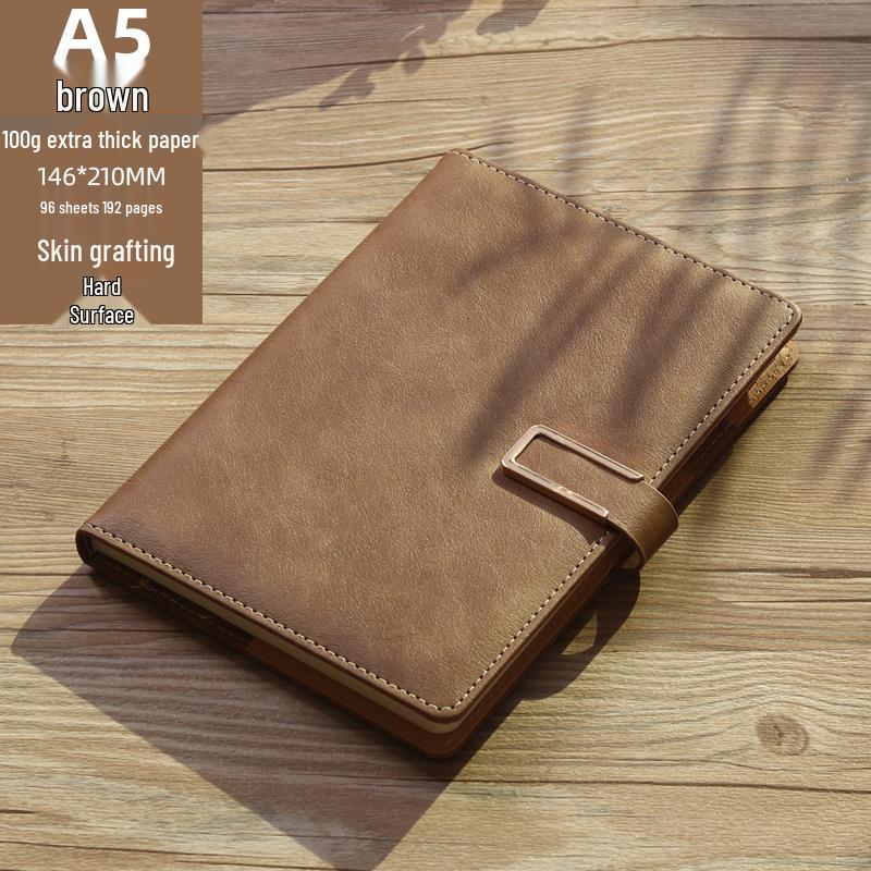 Men's Business Notebook with Printed Pages, Leather Cover, Magnetic Buckle, and Pen Holder. Perfect for Meeting Minutes and Office Use.