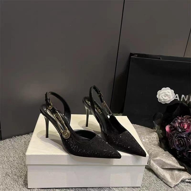 Fashion Luxury Rhinestones Sequined Buckle Women Pumps Elegant Pointed toe Slingbacks Stiletto High heels Spring Summer Fashion Shoes