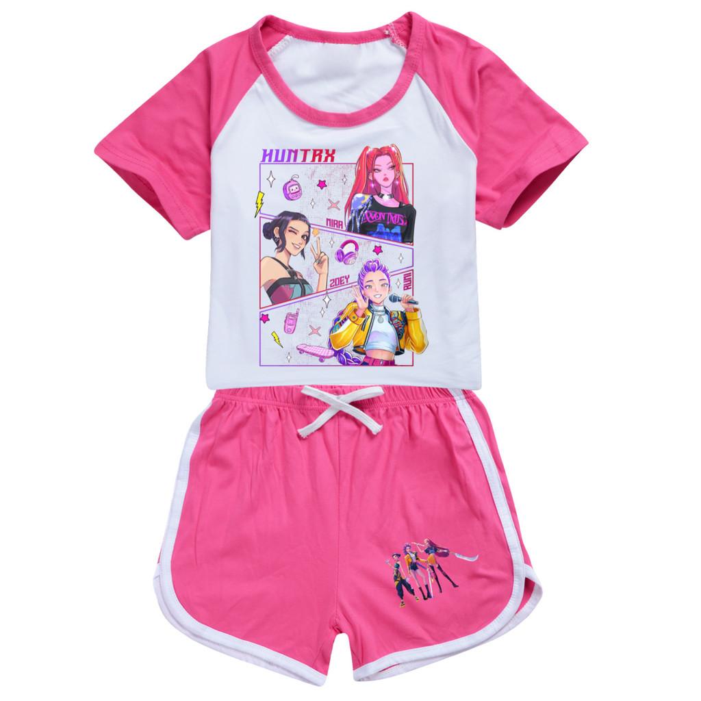 5041 Kids Girls POP Rumi Zoey Mira Print T-shirt Shorts Sport Tracksuit Clothes Set