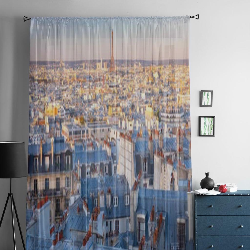 Aerial View Of Paris City Skyline With Facades Tulle Sheer Curtains for Living Room Kitchen Decoration Voile Organza Curtains