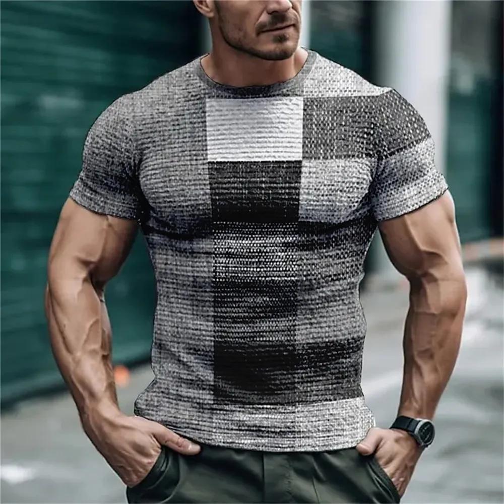 Fashion Simple Striped Plaid Summer Men's Short Sleeve T-shirt Street Trend O Collar Loose Casual Tops Tees Size XXS-6XL