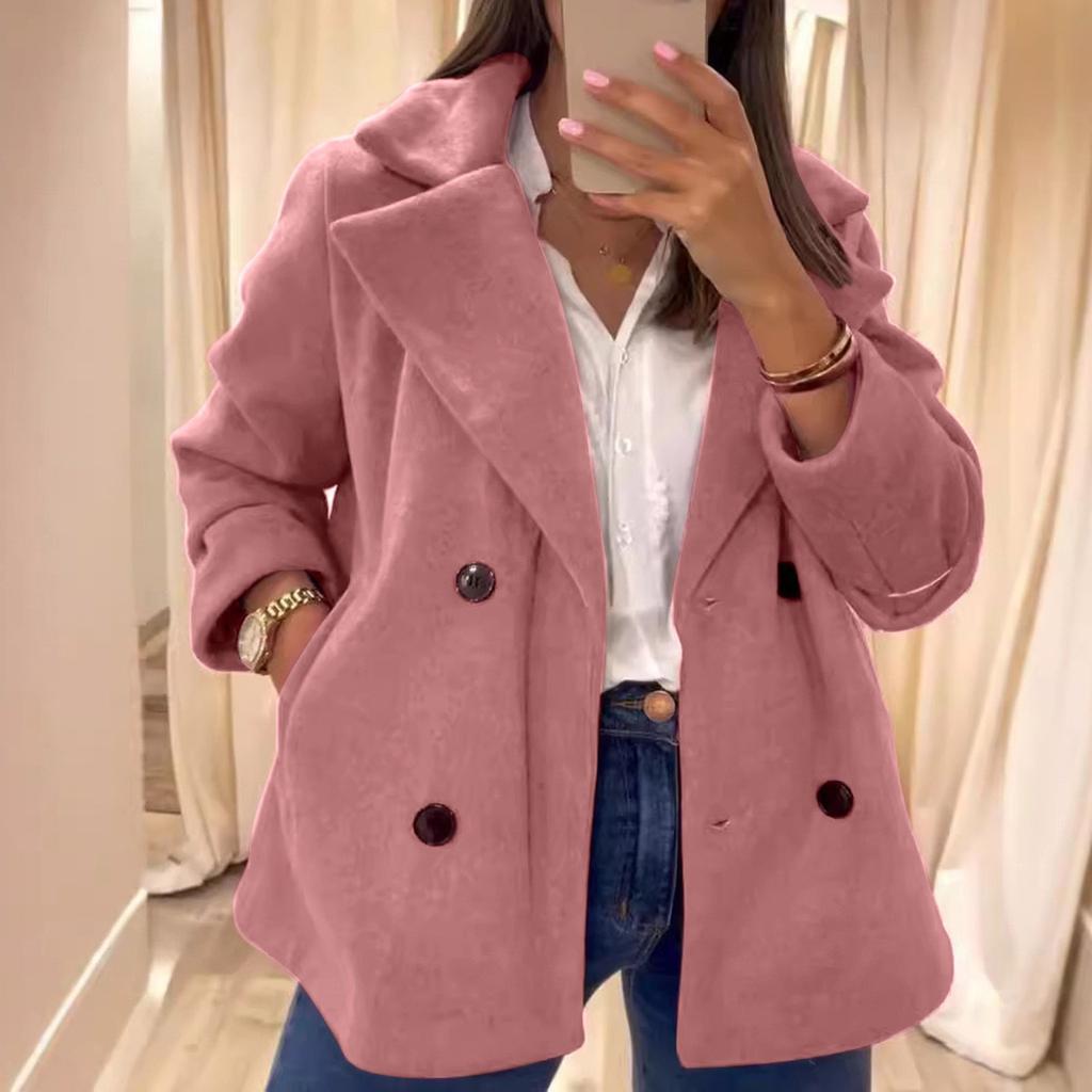 Damen Freizeit Tweed Revers Tasche Jacke Lässige Oberteile Jacken Mantel