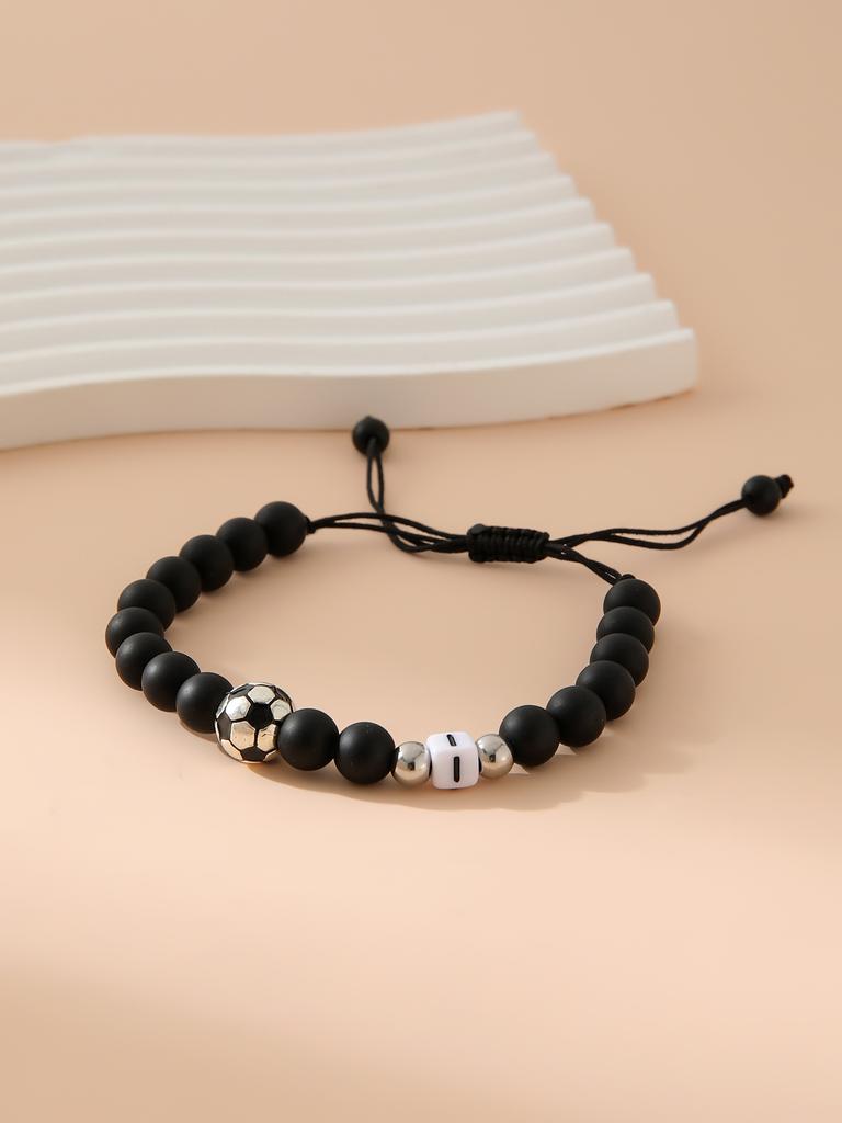 Mattschwarzes Fußball-Alphabet Verstellbares Perlenarmband Unisex Sport-Armband Schmuck