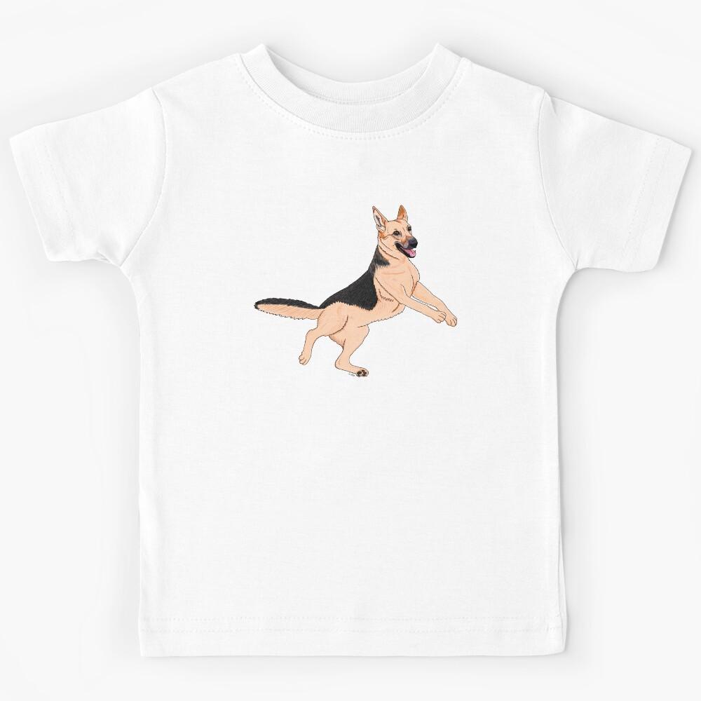 German Shepard Jumping- Goofy German Shepard - White Background Kids T-Shirt 140