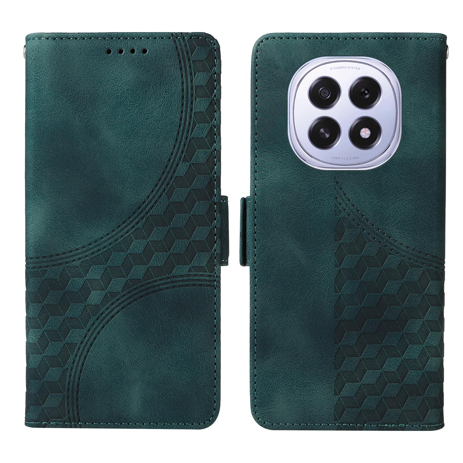 

For Oppo A5 5G/Oppo F29 5G Leather Cases Wallet Rhombus Imprinted Phone Cover Stand with Strap Green