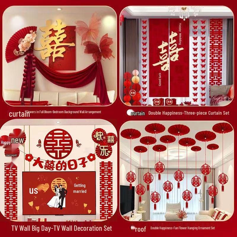 Elegant Wedding Room Decoration Set: Complete Bedroom & Bedside Table Arrangement