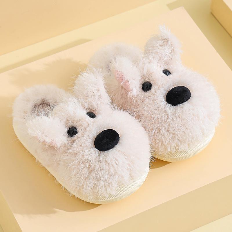Westie Puppy Cotton Slippers - Girls' Warm Autumn/Winter Indoor Fur Slippers