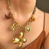 Fashionable Resin Beaded Necklace With Floral Sun Pendant Stainless Steel Neck Chain Retro Jewelry For Her