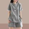 Women's 2 Piece Outfit Short Sleeve T Shirt And Shorts Set Loose Fit Solid Color Casual Summer Tracksuit
