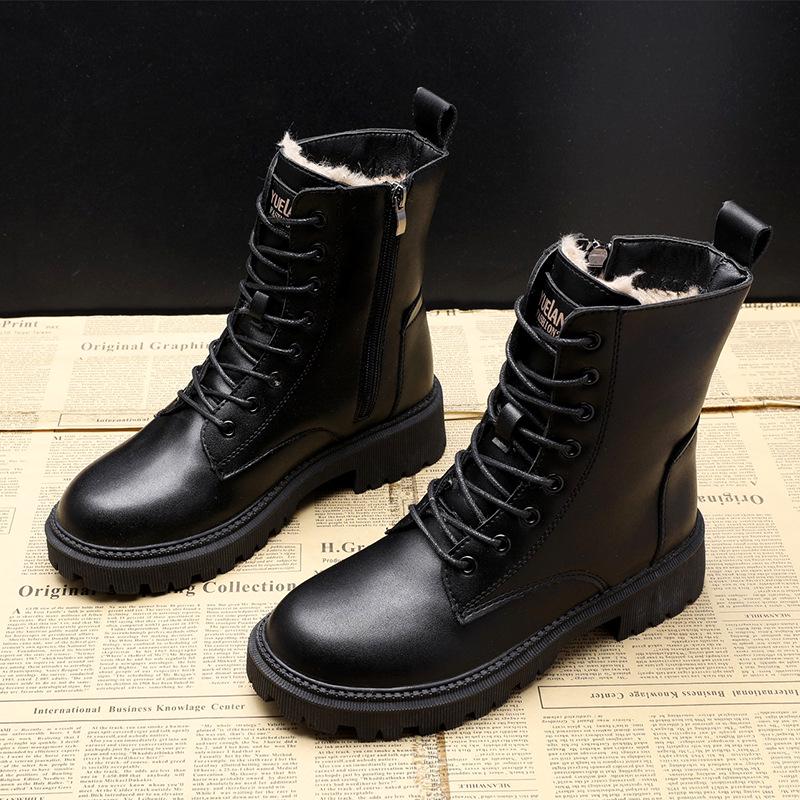 Women's British Style Round Toe Martin Boots - Autumn/Winter 2024, Thick Sole with Plus Velvet, Short Boots for Female Students