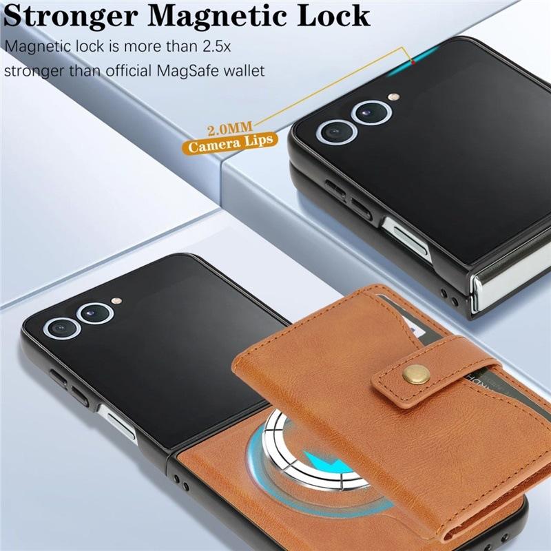 Case for Samsung Z FLIP 7 6 5 4 3 Magnetic Card Holder Protective Cover 2-in-1 Tough Case Full Coverage Plain Wireless Charging