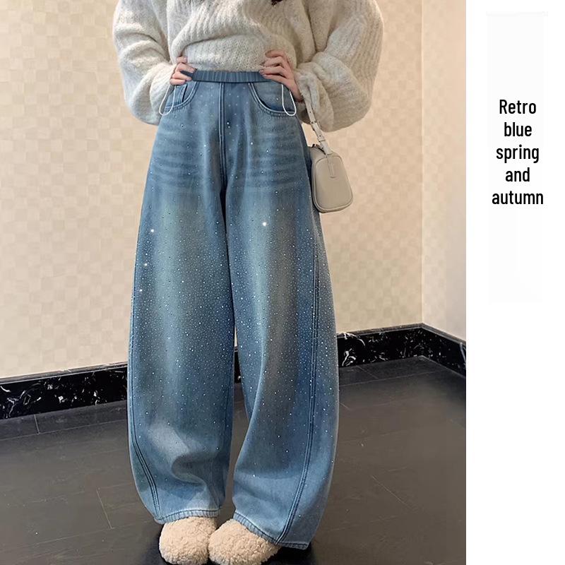 Maternity Rhinestone Starry Sky Velvet Jeans – Casual Wide-Leg Micro-Narrow Scythe Pants for Spring & Autumn 2XL