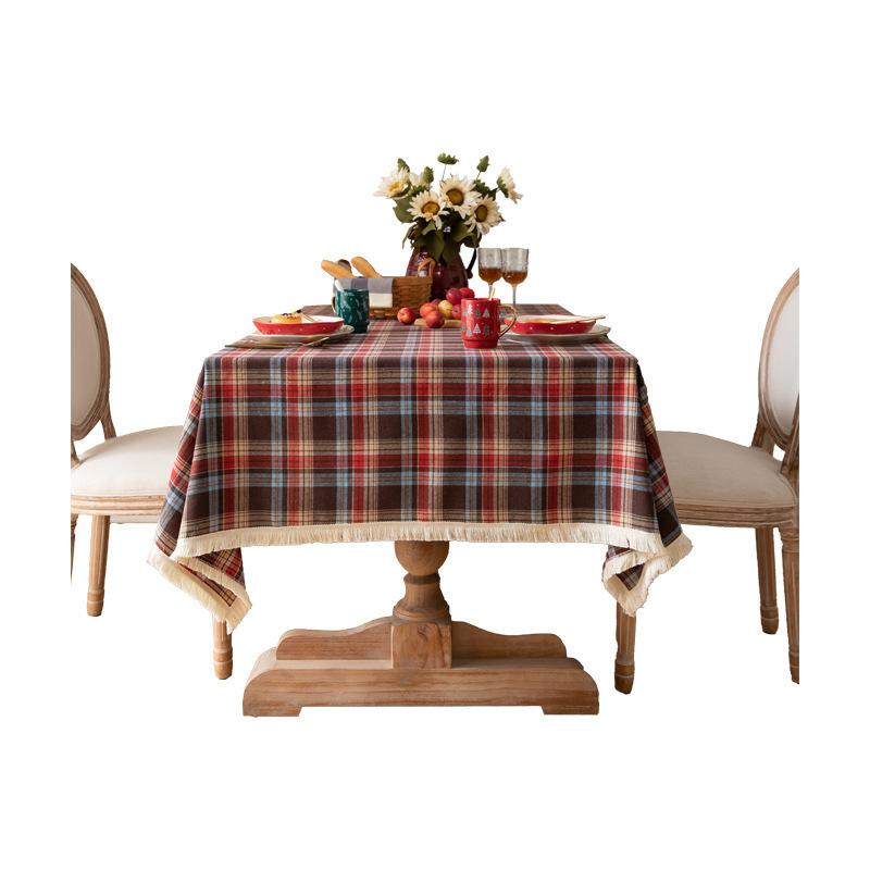 American Retro Plaid Tablecloth Simple Elegant Dining Table Cover Christmas Photo Background Cloth Tea Table Picnic Mat