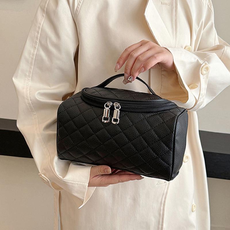 PU Leather Sewing Makeup Bag Multifunctional Women's Cosmetic Bag Portable Women Wash Bag with Zipper Large Capacity Storage Bag