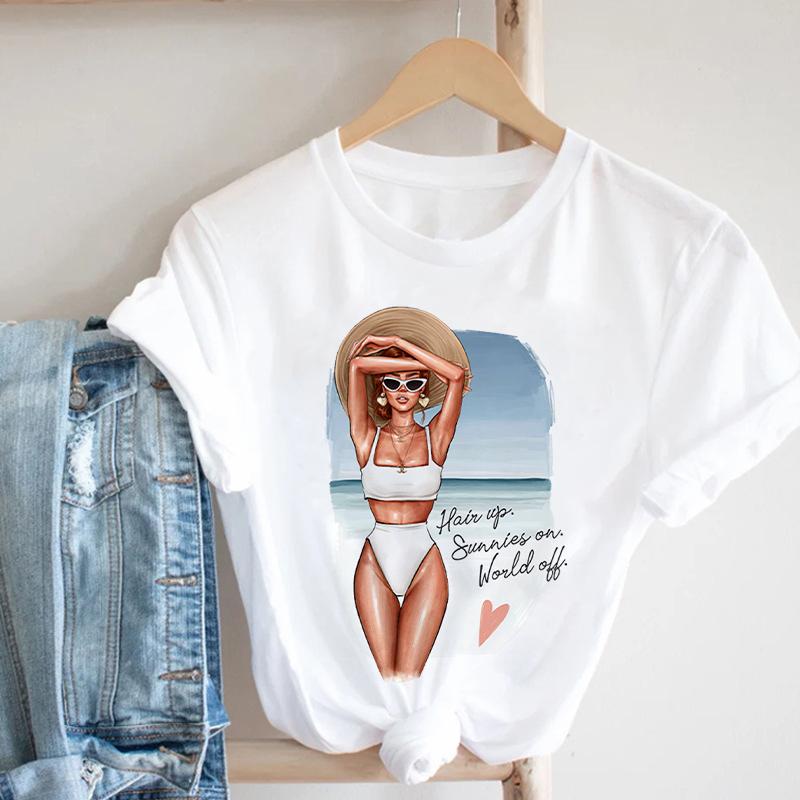 Women Black T Shirt Graphic 2025 Cool Girl Print 90S Fashion Tshirt Female Clothes Short Sleeve Kawaii Tops Tee Ladies T-Shirt