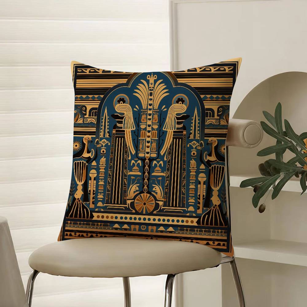 Historical Egypt Pharaoh Cultural Style Pillow Case Comfort Sofa Bed Silky Elegant Invisible Zipper Decorative Cushion Cover