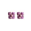 Glaze Purple Color Flower Stud Earring for Women French Retro Elegant Korean Sweet Ear Wedding Party Jewelry Gift