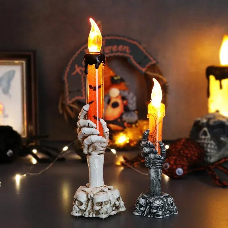 Halloween LED Electronic Candles – Spooky Ghost Hand Flameless Tea Lights & Candle Holder Decor