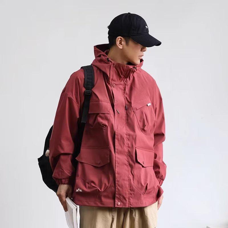 

Унисекс куртка с капюшоном в японском стиле с несколькими карманами для кемпинга и альпинизма осенью/зимой Large красный