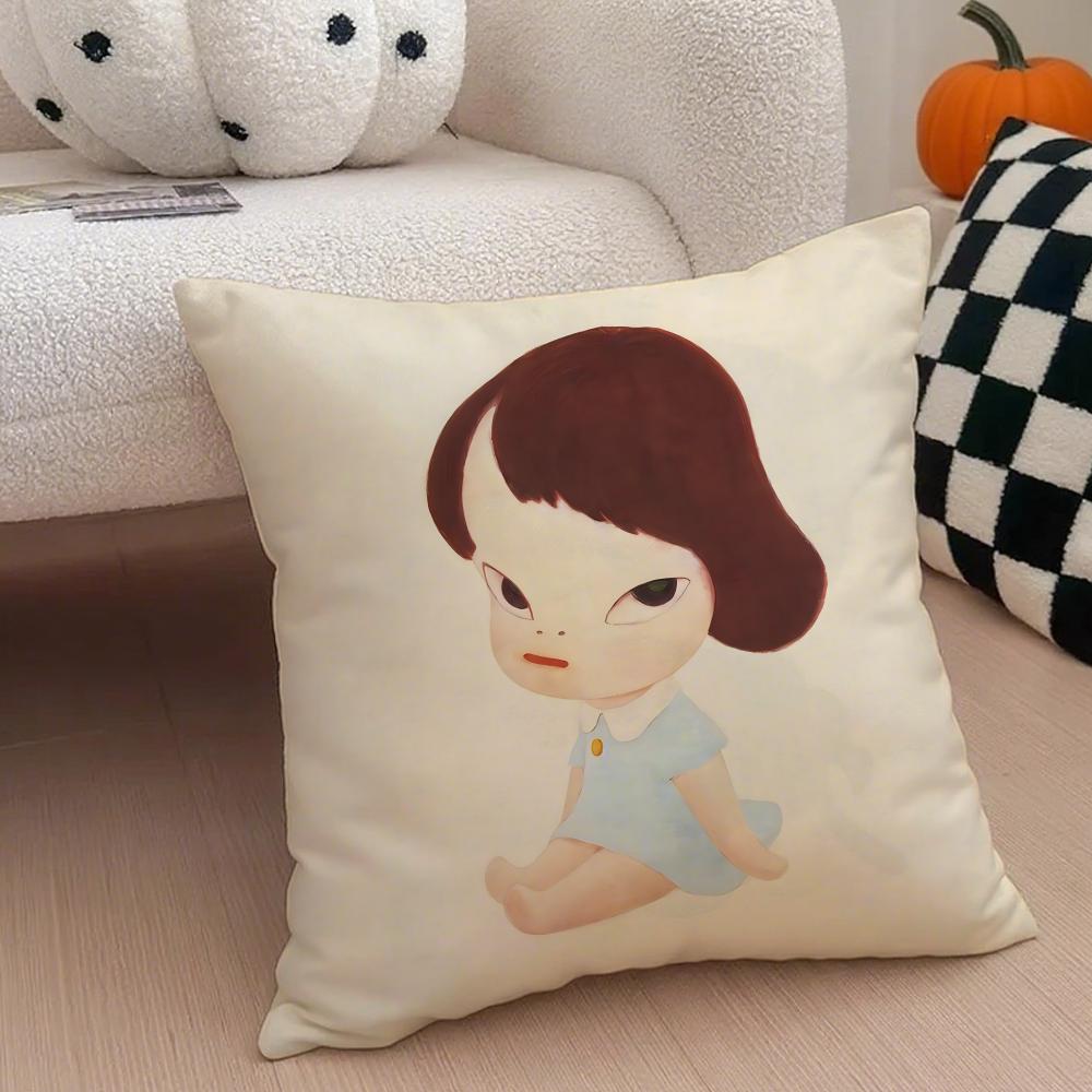 YYoshitomo Nara DDoll Cushion Cover Linen Minimalist Soft Breathable Protective Couch Room Decoration