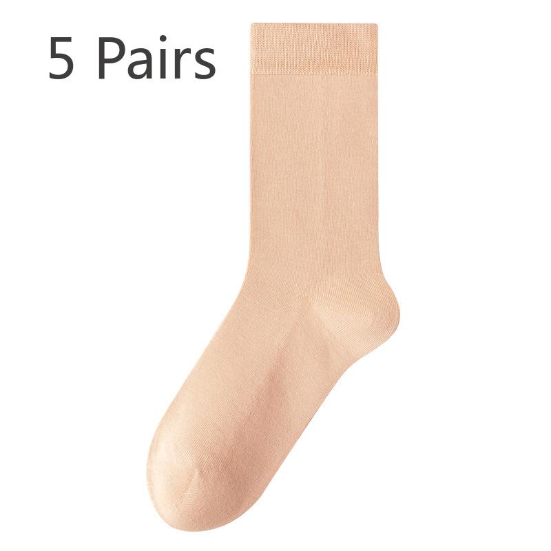 5 Paar Damen Frühling und Herbst Reine Baumwolle Einfarbig Reine Baumwolle Sport Verdickte Mittellange Socken