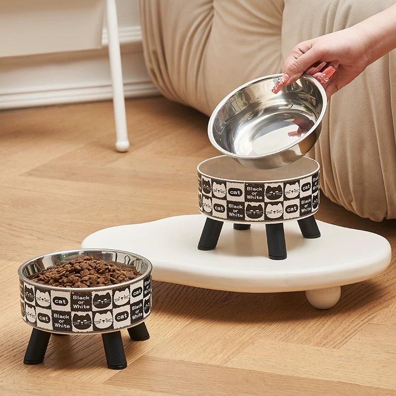 1pc pet bowl dog stainless steel high foot wave point rice bowl anti knock cat bowl large capacity cat and dog food utensils