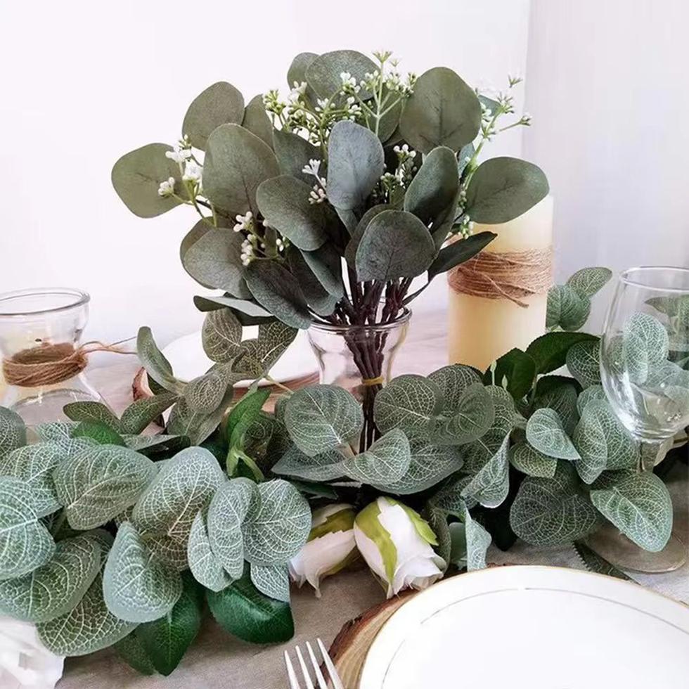 Artificial Eucalyptu Leaves Stems Eucalipto Branch Carrying Fruit Floral Bouquets Wedding Holiday Greenery Home Room Table Decor