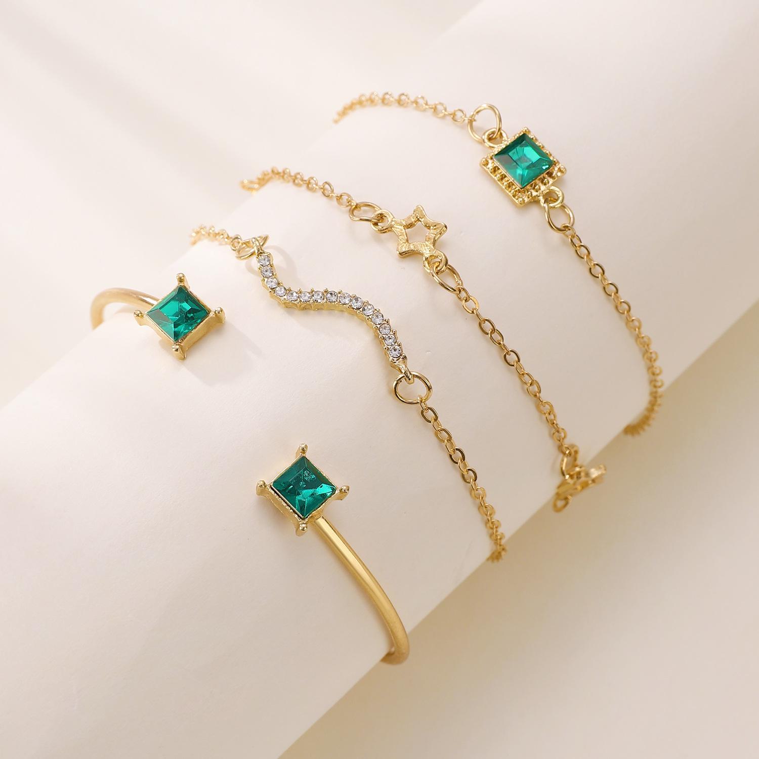 

Набор браслетов в европейском и американском стиле с геометрическим узором: Зеленый бриллиант, узор «Звезда любви», стильные универсальные украшения для женщин Model 3114 золотой