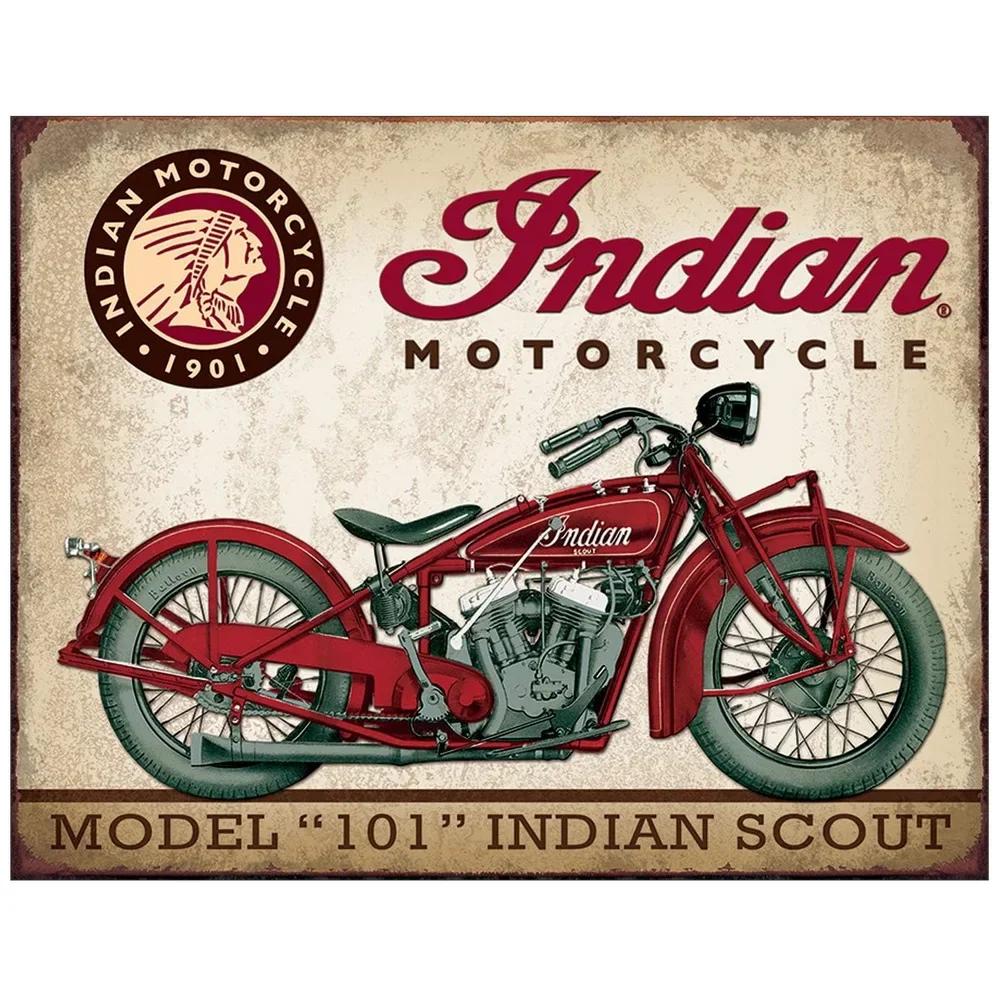 Letrero Metálico Vintage Indian Motorcycle Decoración Garaje Pub 20x30cm