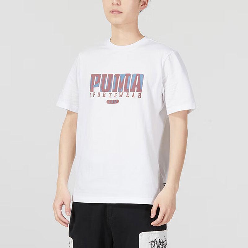 Puma Letter Print Casual Sport Loose Short Sleeve T-Shirt Men Tops White 676622-02