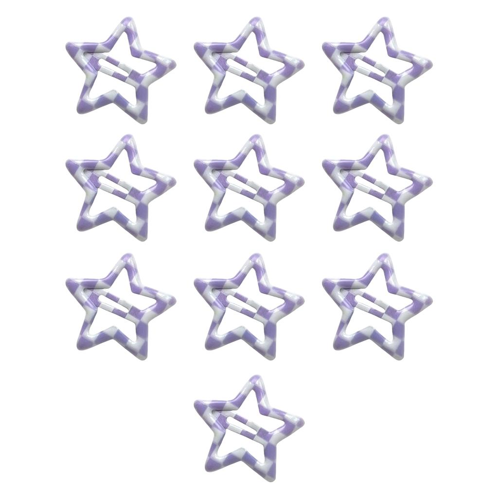 10pcs Stylish Lattice Star Hairpin Colorful Hair Clip Casual Wear Hair Barrettes for Teenagers and Children