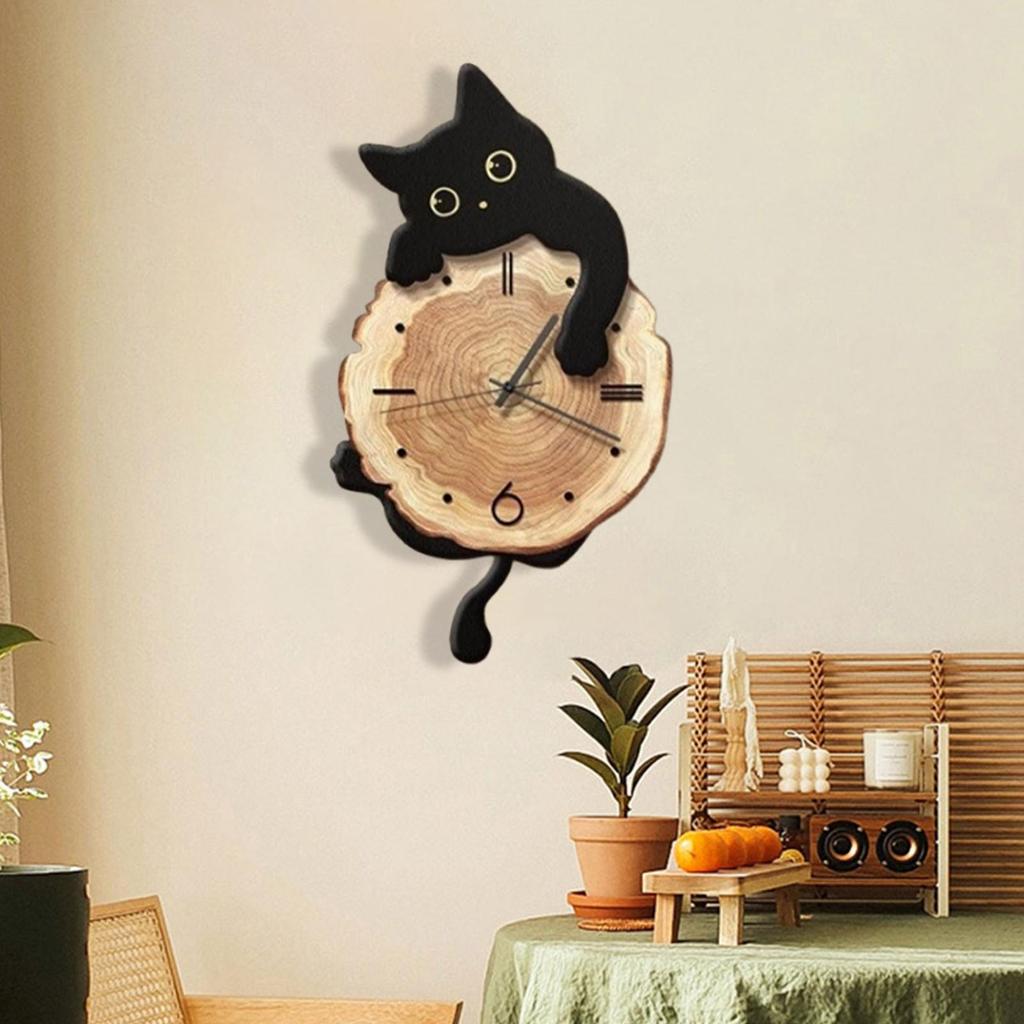 Cat Wall Hanging Clock Swinging Modern Silent Clock Animal Wall Ornament for Living Room Office Kitchen Indoor Home Decoration