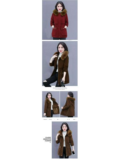 New Slim Fit Mid-Length Cotton Parka with Fur Collar and Cinched Waist