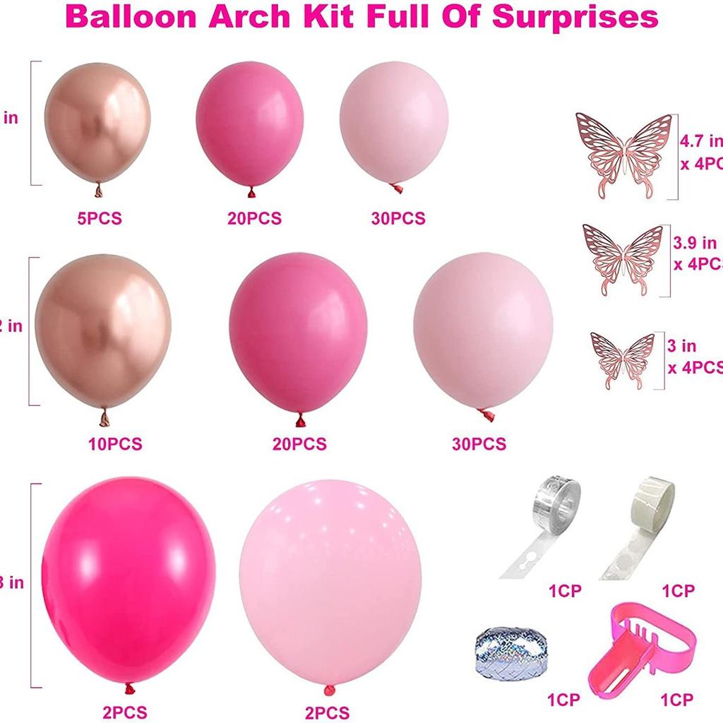 Pink Rose Red Rose Gold Butterfly Fairy Balloon Baby Shower Birthday Party Arrangement Balloon Chain Decorations