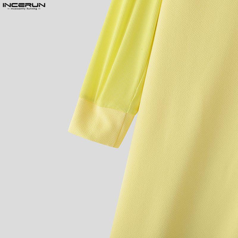 INCERUN Men Lapel Neck Long Sleeve High Splits Casual Long Cardigan Coats