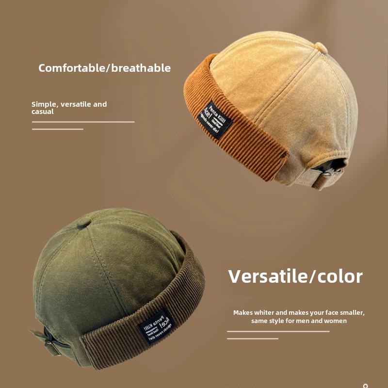 Bonnet Vintage Y2K Sans Visière Chapeau Docker Sans Bord Rétro Dôme Velours Côtelé pour Hommes Femmes Hip Hop Streetwear Casquette Hiver Automne