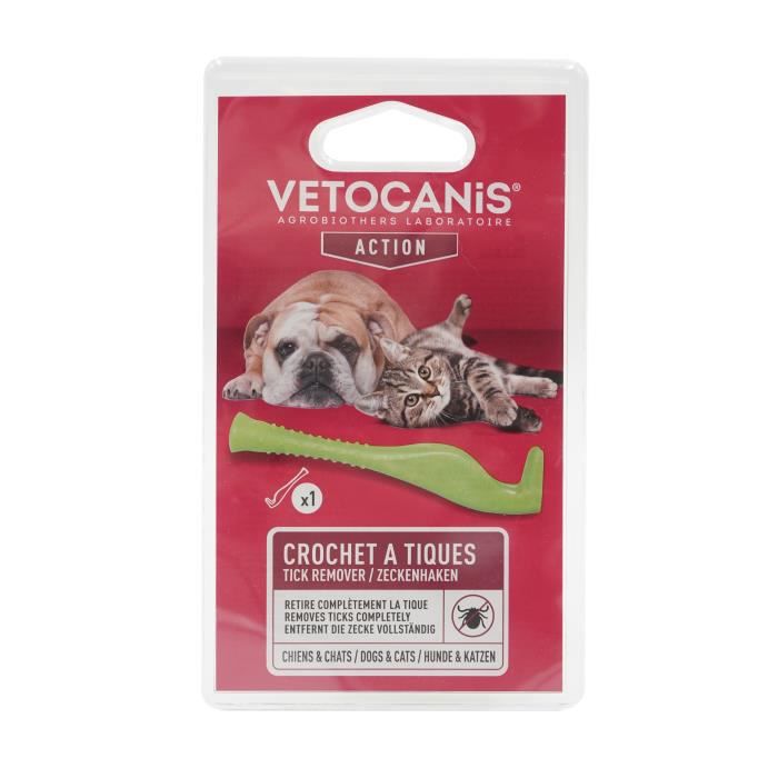 Crochet a tiques - VETOCANIS - Chien et Chat - Sans produits chimiques - Facile a utiliser