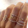 Yousheng 7Pcs/Set Star Moon Cross Twist Rhinestones Rings Set Women Opening Adjustable Knuckle Rings Exquisite Stacking Layering Ring Set