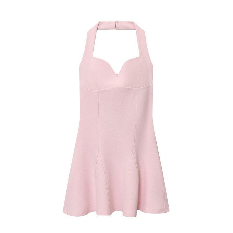 European & American Early Autumn French Strapless Halter Knit Jumpsuit: Elegant, Backless, Waist-Cinching Style