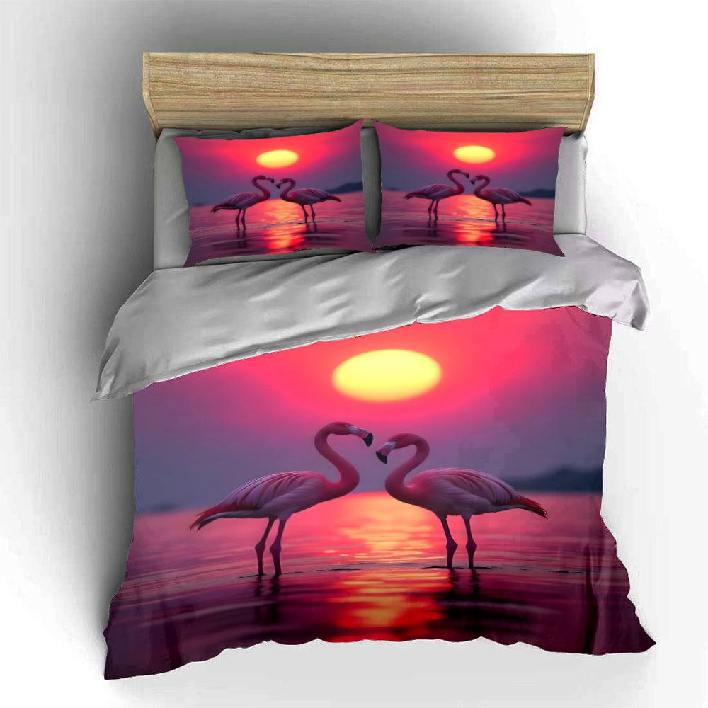 "Flamingo Sunset Decorative Set" Soft Skin-Friendly Bedding Set Includes 1 Duvet Cover And 2 Pillowcase Gift