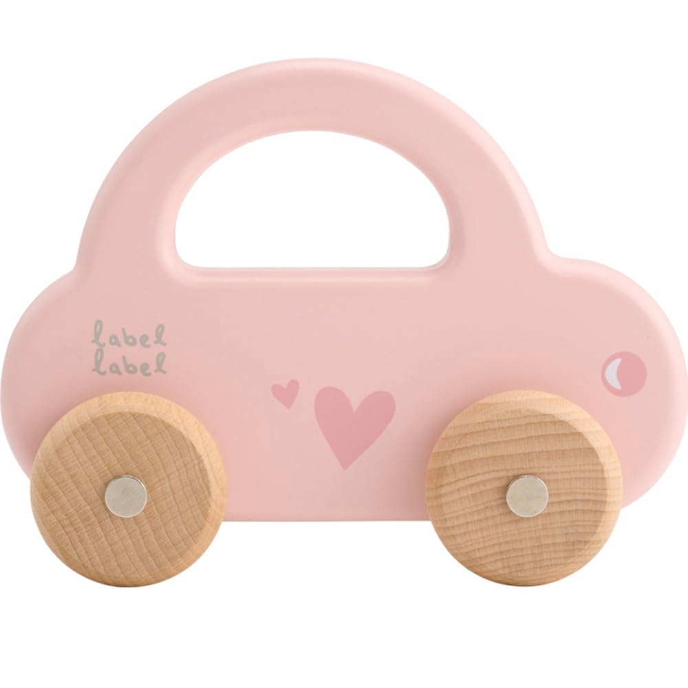 

LabelLabel Little Car Wooden Toy with Rattle, Baby Gift for 1-Year-Old Babies, Boys and Girls, Wooden Toy (Pink)