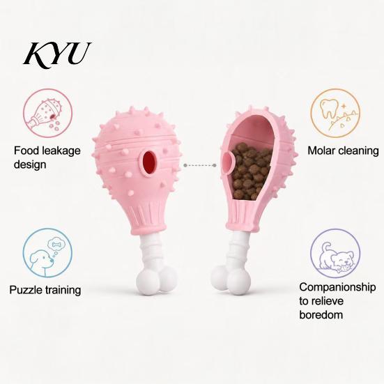 Anxiety Relief Toys for Dogs Dog Treat Dispenser Toy, Spiky Chicken Leg Chew Rubber Interactive Durable Fetch Puzzle Feeder Aggressive Chewers, Dental