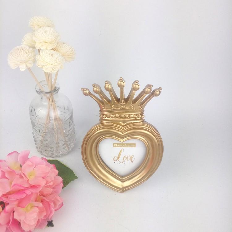

European Resin Photo Frame with Gold Crown - Elegant Wall Hanging or Tabletop Decor for Wedding Photos