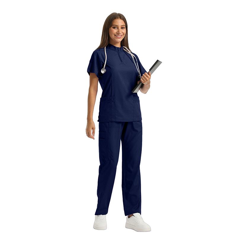Damen Kurzarm Reißverschluss Scrub Set für Tierpflege, Krankenhaus, Arzt, Krankenschwester