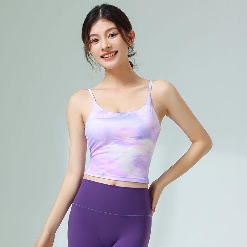 Floral Yoga Clothes Sling Women's Summer Shockproof Push-up One-Piece with Chest Pad Beauty Back Exercise Professional Yoga Vest