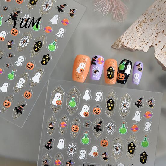 Ghost Pumpkin Nail Supplies Art Stickers for Halloween, Bat Potion Self Waterproof Adhesive Decals, DIY Manicure Decoration Women Long Lasting