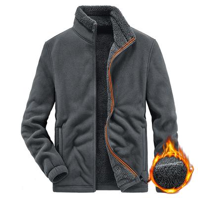 New Autumn and Winter Men's Casual Large-size Fleece Jacket Men's Solid Color Stand-up Collar Casual Jacket