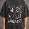 Mikasa Ackerman Bootleg AOT Mineral Washed Graphic Shirt | Heavyweight Oversized Tee | Vintage Streetwear
